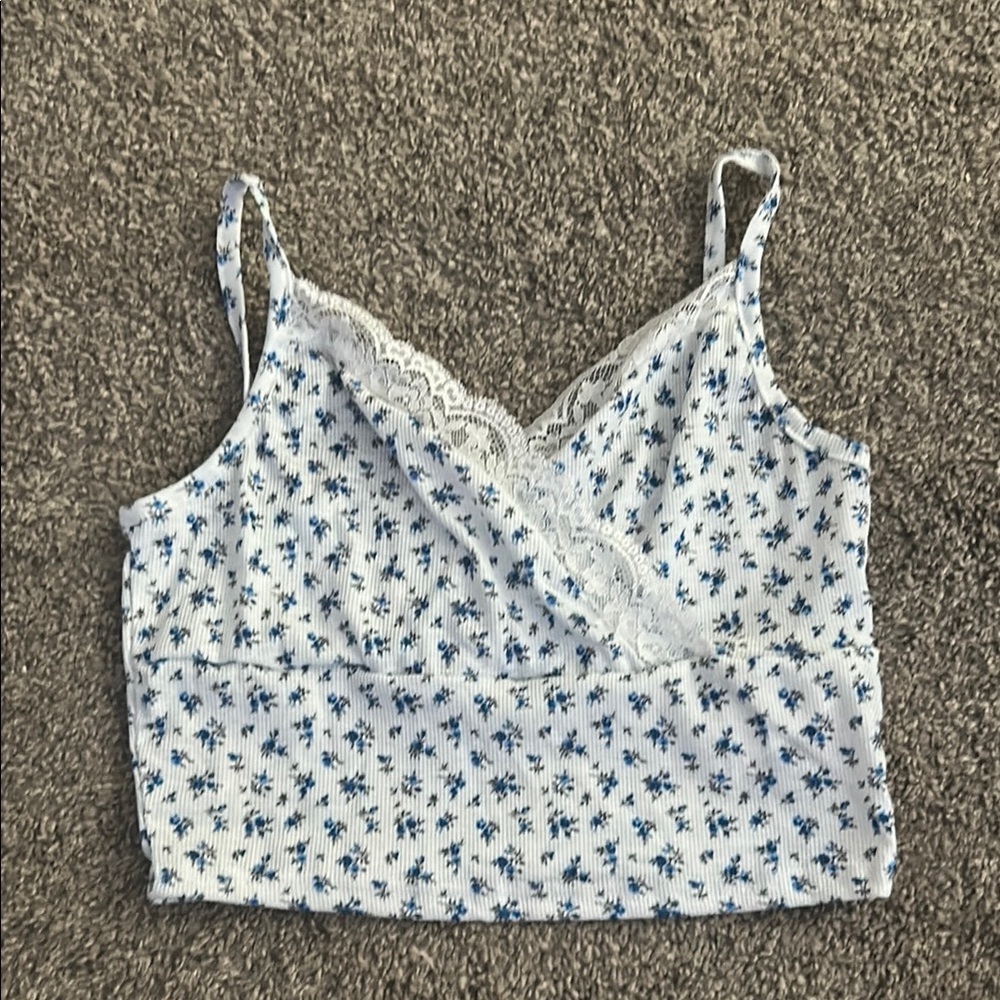 SHEIN Cream Ruffled Crop Camisole Top